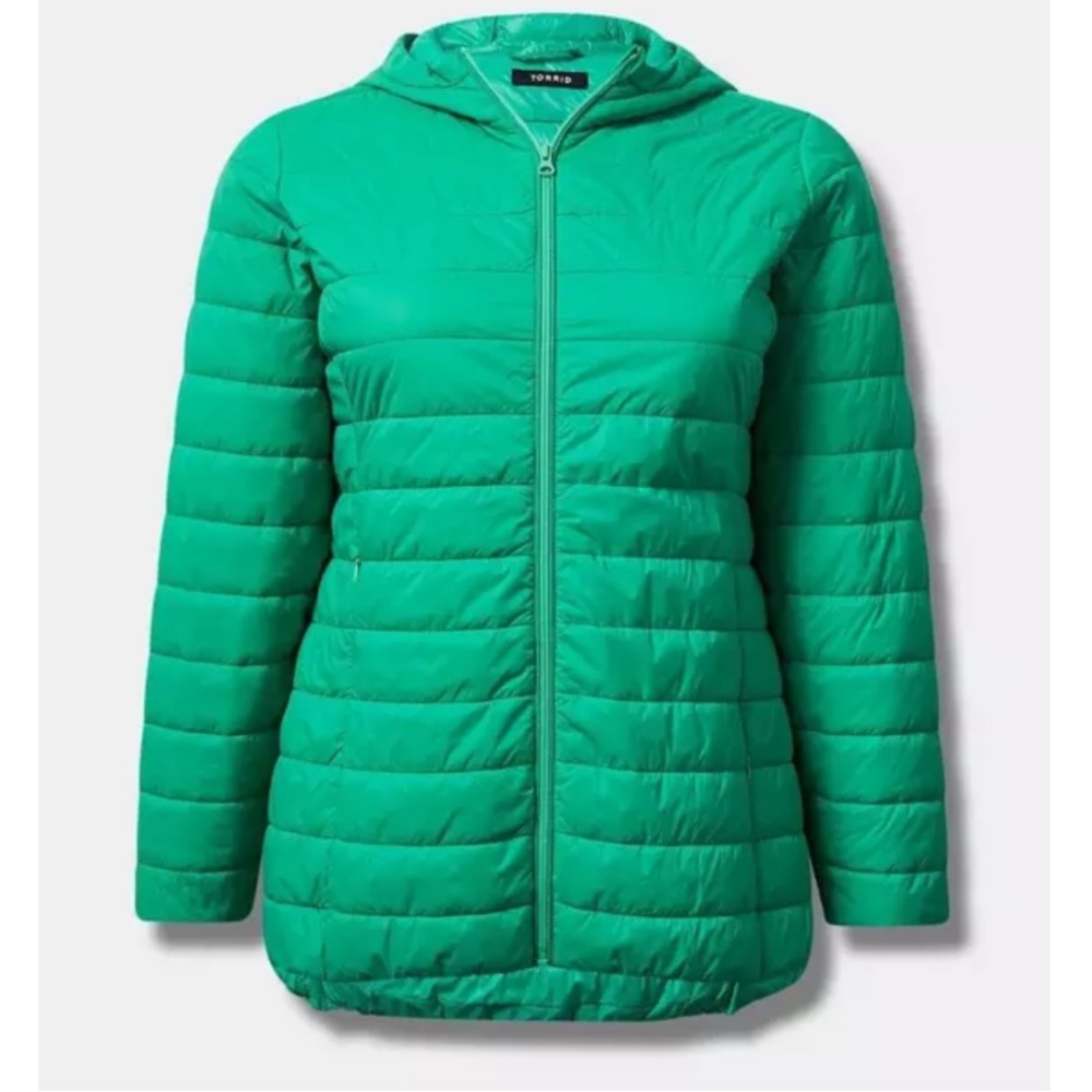 Torrid Packable Puffer Jacket Green Size 00 (L)